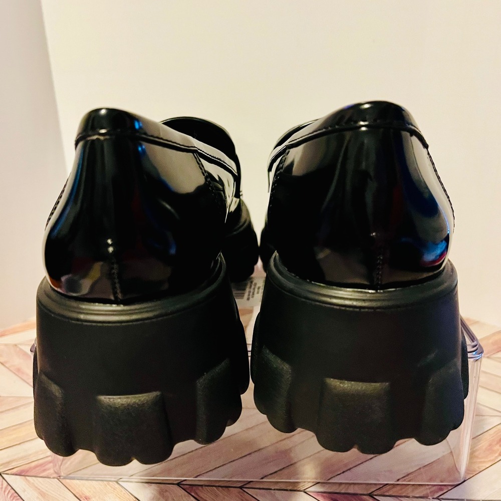Bar III Paz‎ Penny Loafers Platform Women's 9M Black Patent Leather Lug Preppy - Picture 5 of 9